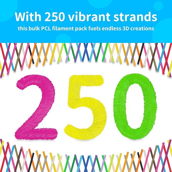 25 Colors 250 Strands 3D Doodler Refill Packs for 3Doodler Start+ Pen 2.5mm 3D Doodler Pen Refills PCL Only for 3Doodler Start+ Pen Each Color 10pcs Total 250 pcs