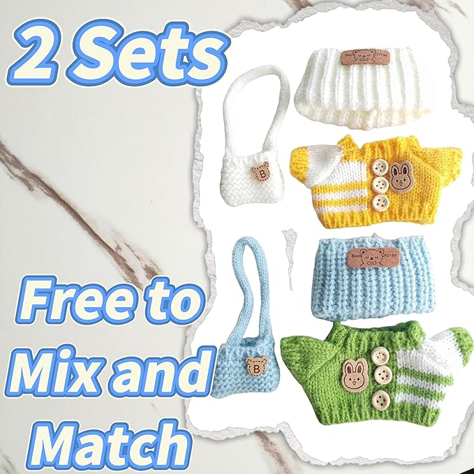 15cm & 17cm Doll Clothes Outfits Set - Premium Dress Up Bundle with Exquisite Accessories | Soft Fabric Fashion Doll Costume for 15-17cm Dolls (2set Yellow+Green)