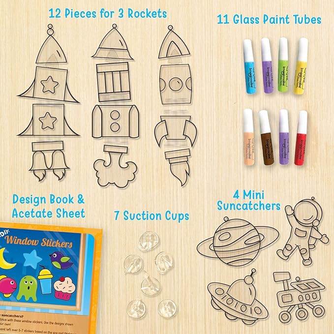 Imagimake Window Art for Kids - Rocket | Suncatcher Kits for Kids, Arts and Crafts for Ages 6-8 | Birthday Gifts for 5 6 7 8 9 10 11 12 Years Old Boys & Girls