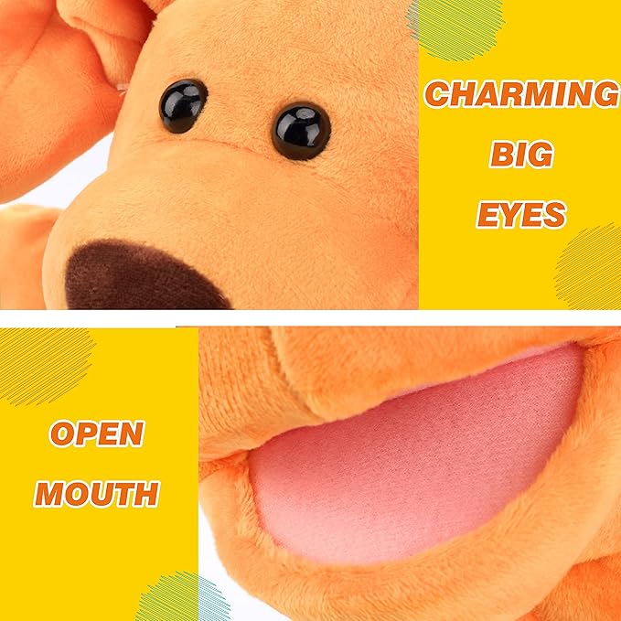 Easfan Puppy Hand Puppet Soft Animal Plush Toy with Movable Mouth Interactive Storytelling Cute Dog Toys Creativity Imagination Christmas Birthday Gifts for Toddlers Kids, Brown