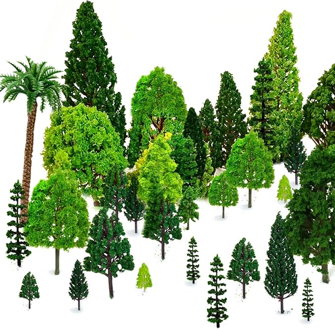 Mixed Model Trees, 29pcs, 1.5-6 inch(4-16 cm), Ho Scale Bushes, Diorama Supplies, Plastic Trees for Projects, Model Train Scenery with No Bases