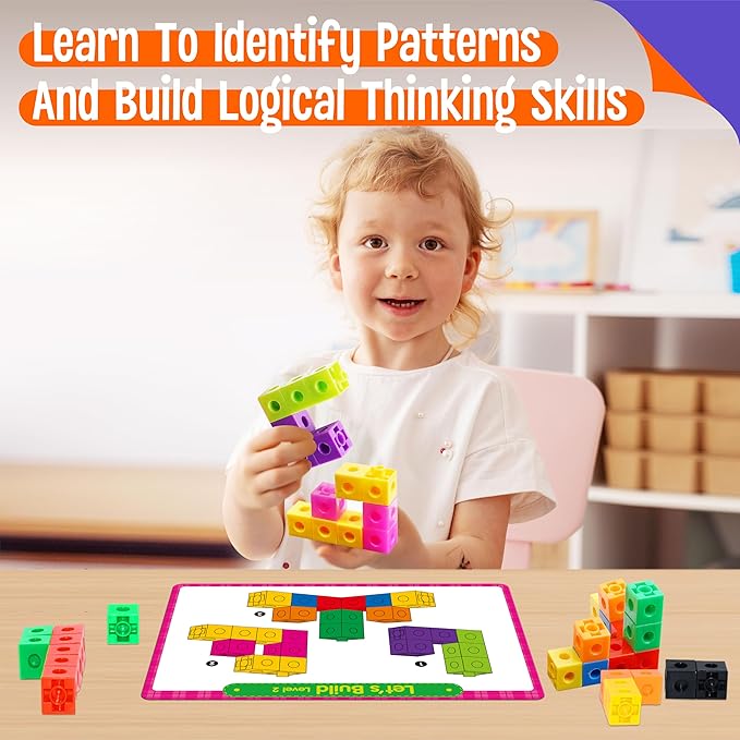 Math Linking Cubes, 100 Math Cube Manipulatives with 30 Learning Activities Plus 192 Reusable Stickers, Number Counting Blocks Snap Linking Math Counters, Fun & Educational Pre-K Counting Blocks