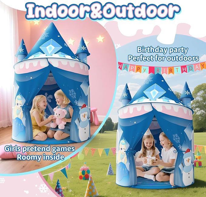 Skirfy Tent for Kids,Large Play Tent for Toddler 3+, Indoor & Outdoor Princess Playhouse for Kid 3-5 4-6,Christmas Birthday Thanksgiving for Boys Girls,Blue