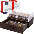 Large Wooden Challenge Coin Display Case with Clear Cover - Military Coin Display Case Holds 36 Coins on Top & 36 in The Storage Drawer - Versatile Coin Stand Holder & Poker Chip Display Case - Brown