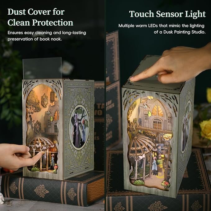 DIY Book Nook Kit, DIY Miniature Dollhouse Booknook Kit, Wooden 3D Puzzle Bookend Bookshelf Insert Decor with LED Light for Teens and Adults (Dorothy's Journey)