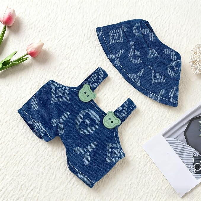 17cm Clothes Set(Only Outfit), Hat & Overalls Set for 6.7inch Doll, Cute Clothes for Dress up Unique Style, Stylish Clothes for Doll (Blue)