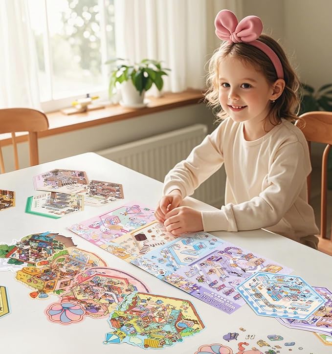 DIY 3D House Stickers, 4 Sets Fun DIY Stickers Scene Make Your Own Mini House Cute Cartoon Animal Scene Stickers for Kids Adult Sticker Art Relief Stress Pass The Time