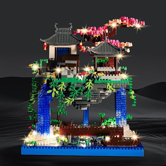 Cherry Blossom Treehouse Micro Mini Building Block Sets with Acrylic Display Box Japanese Bonsai Tree Peach Blossom Pool Architecture Building Model Toy Gift for Adults 2500 Pieces