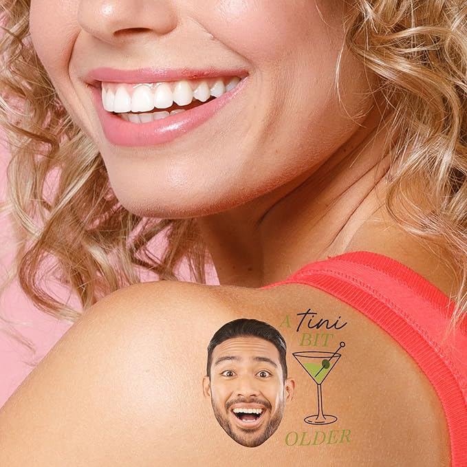 Big Dot of Happiness Custom Photo A Tini Bit Older - Martini and Cocktail Birthday Party Favors - Fun Face Temporary Tattoos - Set of 12