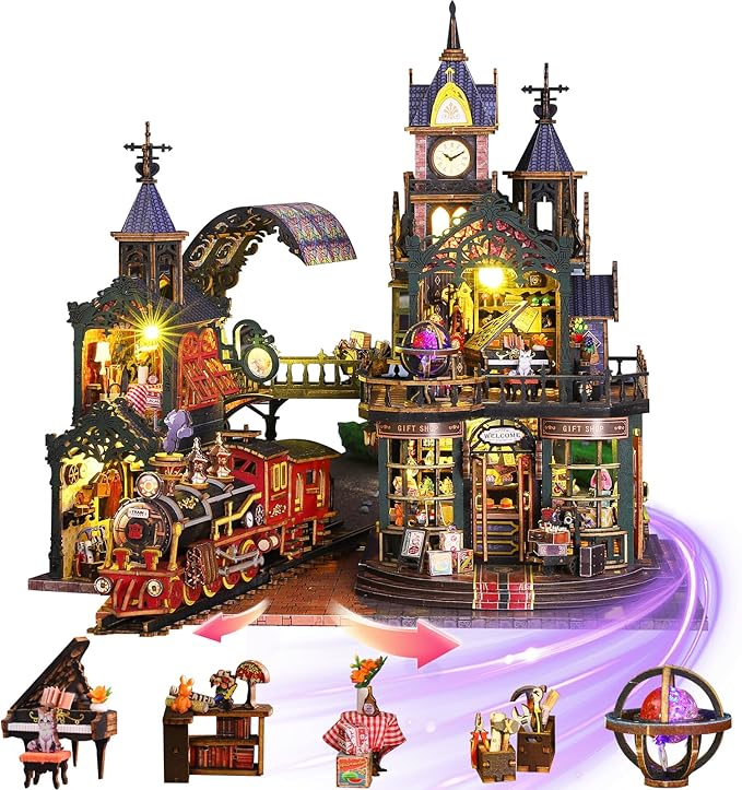 DIY Miniature Dollhouse Kit, Wooden Dollhouse Kit Miniature House Kit with LED Light,Creative Room Idea for Kids/Adults Magic House DIY Kits