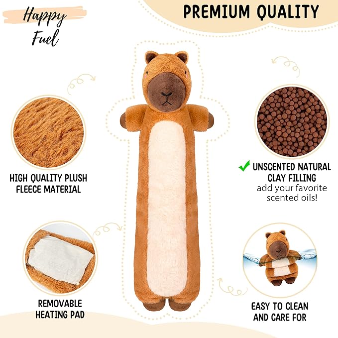 Happy Fuel Capybara Microwavable & Weighted Stuffed Animals - Unscented Heatable Plush Doll, Cute Capybara Plush Toys Gifts for Girls Boys and Kids