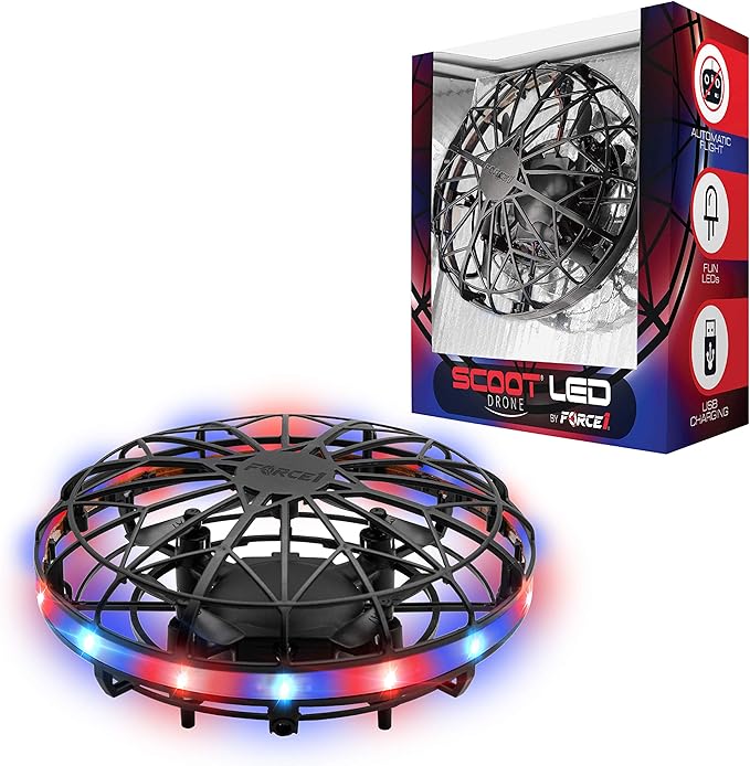 Force1 Scoot LED Hand Operated Drone for Kids or Adults - Hands Free Motion Sensor Mini Drones, Easy Indoor Flying Orb Ball Small UFO Toy for Boys and Girls (Red/Blue)