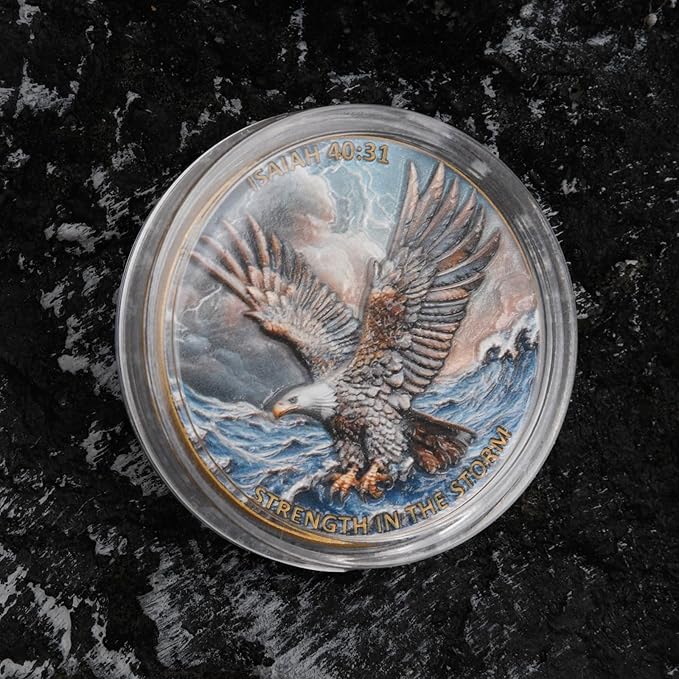 Inspirational Eagle Challenge Coin with Isaiah 40:31 Bible Verse - Motivational Military & First Responder Gift, Christian Faith Keepsake, Storm Survival Symbol