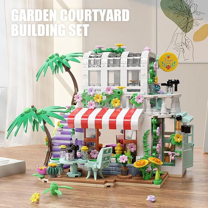 TGL Flower House Building Set with LED Lights,Garden House Building Toys 705 PCS,Build a Greenhouse Model,Birthday Gift for Adults Friends or Girls Age 8-12
