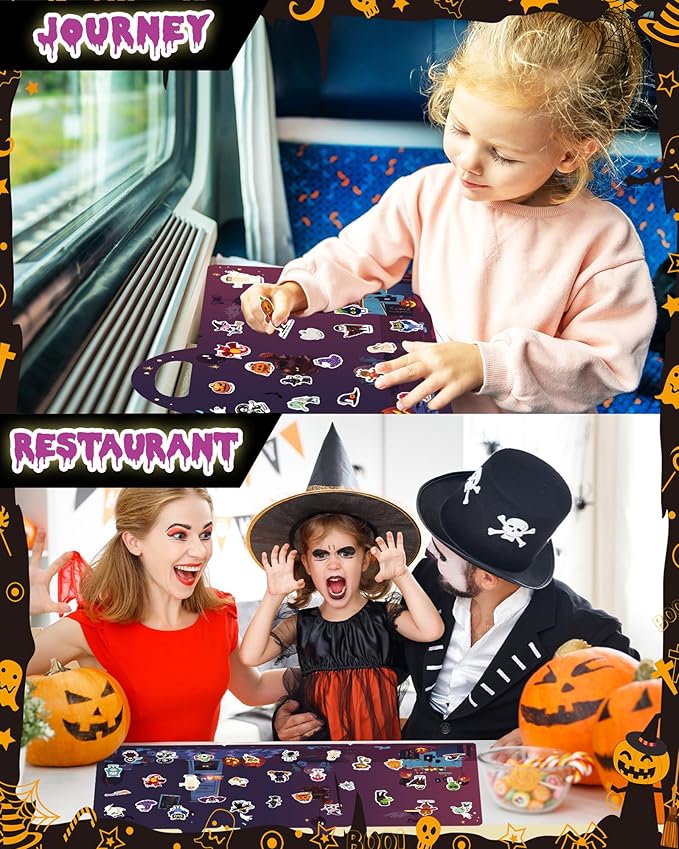 Halloween Sticker Books for Kids, Reusable Sticker Books for Toddlers 1-3, 2-4, Halloween Travel Toys Acticities Crafts Birthday Gifts for Boys Girls Kids