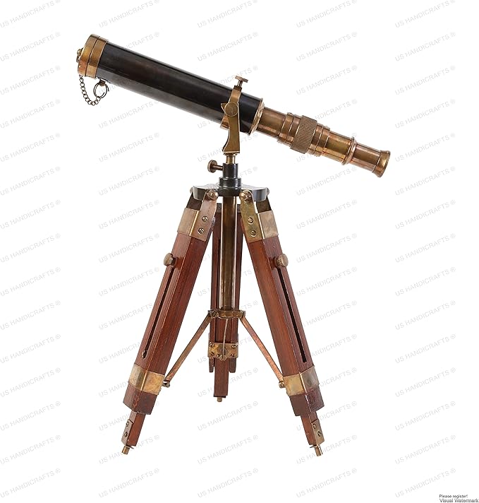 Vintage Brass Nickel on Tripod Stand – Chrome Desktop Telescope for Home Decor & Table Accessory, Nautical Spyglass for Navy & Outdoor Adventures (Style 2)