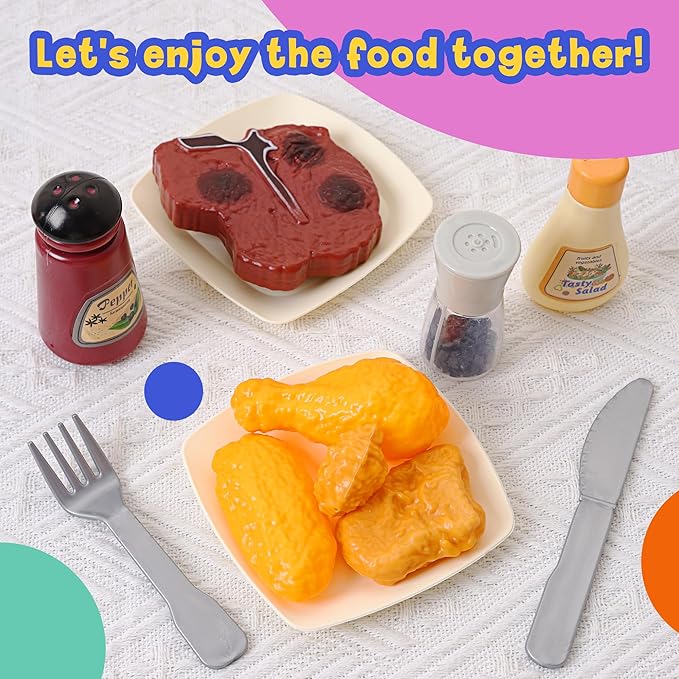 Pretend Food for Toddlers, Play Food Sets for Kids Kitchen with Frying Pan, Pretend Play Kitchen Accessories for Kids, Learning & Educational Toy for Girls Boys