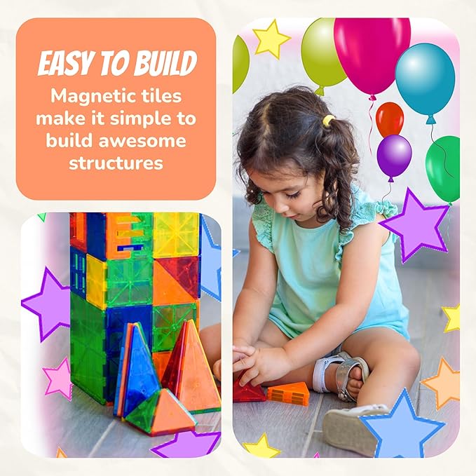 Mystical Fire Magnetic Tiles Set- 100 Pcs Montessori Inspired 3D Sensory Building Blocks for Kids- Leonardo Learning Magnetic Tiles Set STEM Approved Educational Magnet Construction Toys