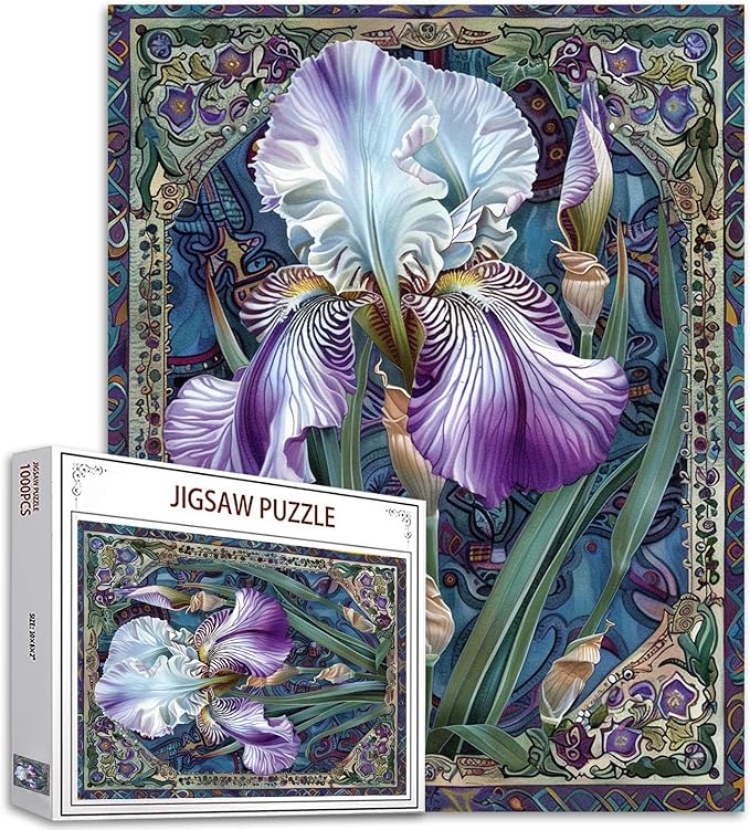 Christal White Iris Jigsaw Puzzles for Adults 1000 Pieces,Celtic Background Artwork Jigsaw Puzzle 27 x 20 Inches Colorful DIY Puzzles for Home Decoration, Family Puzzle Perfect for Game Nights