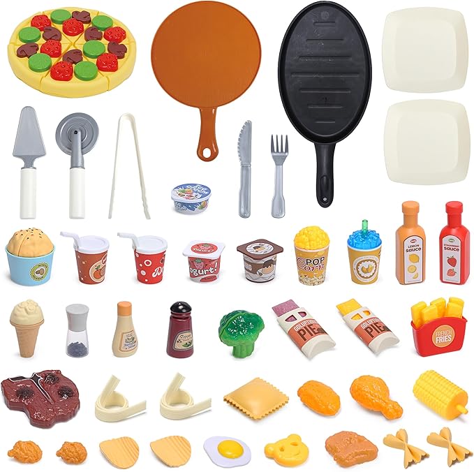 Pretend Food for Toddlers, Play Food Sets for Kids Kitchen with Frying Pan, Pretend Play Kitchen Accessories for Kids, Learning & Educational Toy for Girls Boys