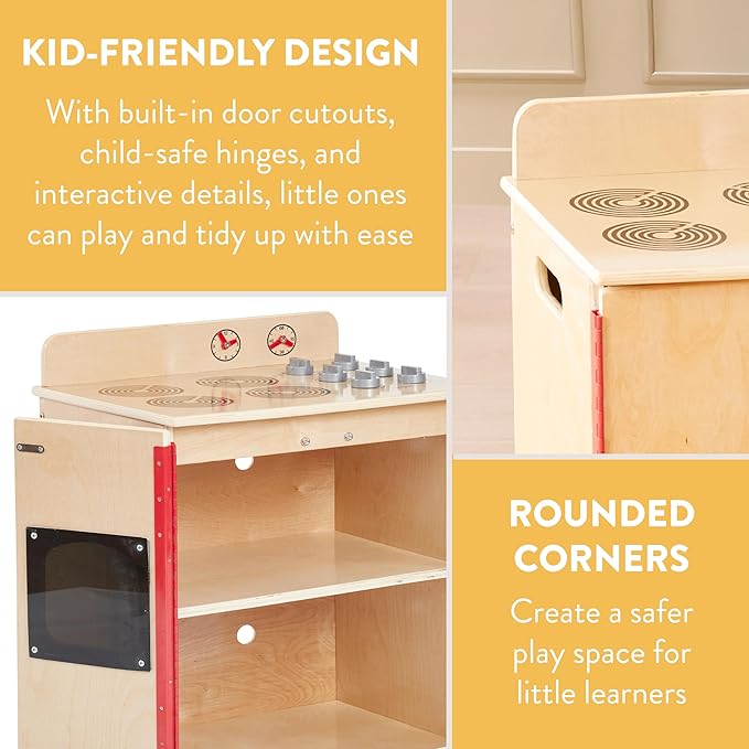 Chef's Station Kids Wooden Pretend Kitchen Stove, Play Kitchen, Natural
