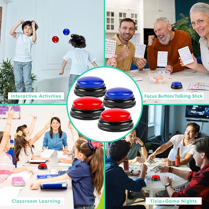 BEAN LIEVE 6-Pack Game Buzzers - Team Answer Buzzers with Lights and Sound Classroom Buzzers Buzzer Buttons for Game Show Develops Social Skills