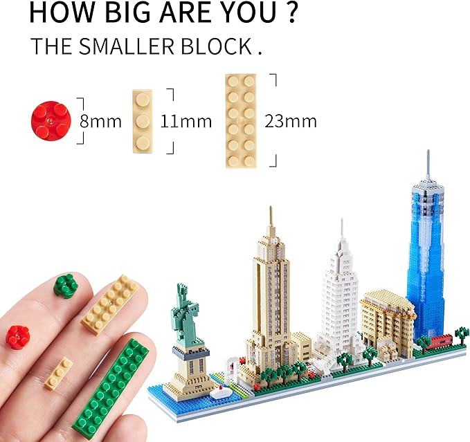 YaJie New York Skyline Micro Mini Blocks Building Set, Collection Model Kit - Detailed City Architecture Toy for Adults & Kids 14+（3452 Pcs）