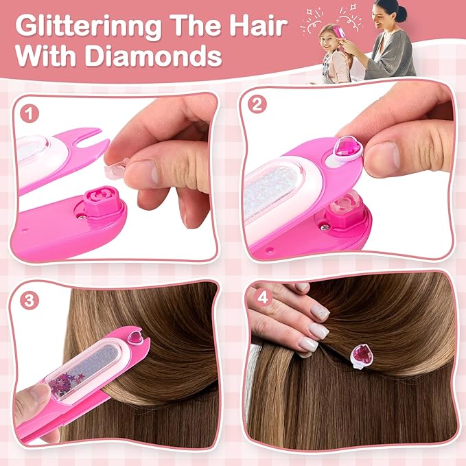 Hair Gem Stamper Kit,Bling Hair Jewels for Girls, Hair Styling Tool with Reusable Shining Diamonds, Christmas Birthday Arts & Crafts Gift for 5-12 Year Old Girl