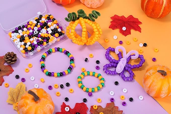 XIANNVXI 10Colours Halloween Pony Letter Beads Set Friendship Bracelet Making Kit 640pcs Orange Purple White Letter Pony Beads Bulk