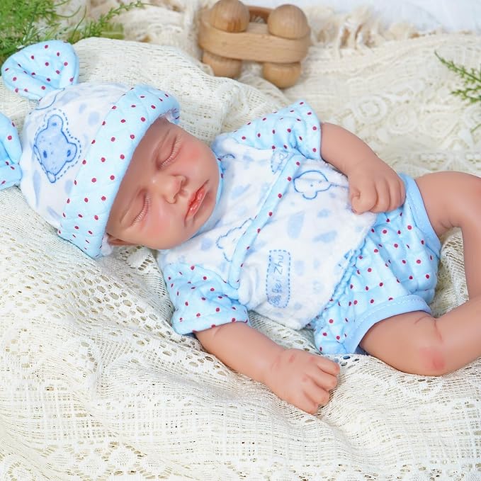 Reborn Baby Dolls Silicone Full Body 12in Weighted Real Life Closed-Eyes Boy Dolls Lifelike Newborn Baby Soft Body Flexible Limbs Not Vinyl