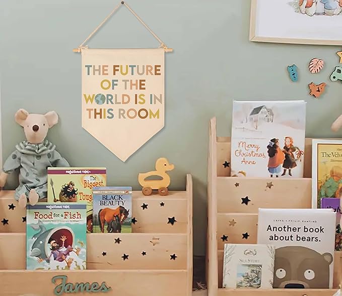 the Future of the World is in This Room-Classroom Decor-Teacher Gift-Inspirational Classroom Decor-Welcome Poster-Canvas Hanging Pennant Flag Banner Wall Sign-Positive Affirmation Motivational Quote