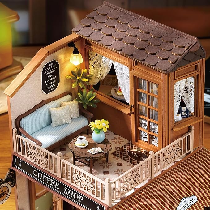TuKIIE DIY Miniature House Kit with Furniture, 1:24 Scale Creative Room Wooden Mini Dollhouse Plus Dust Proof & Music Movement for Kids Teens Adults(Encounter with Time)
