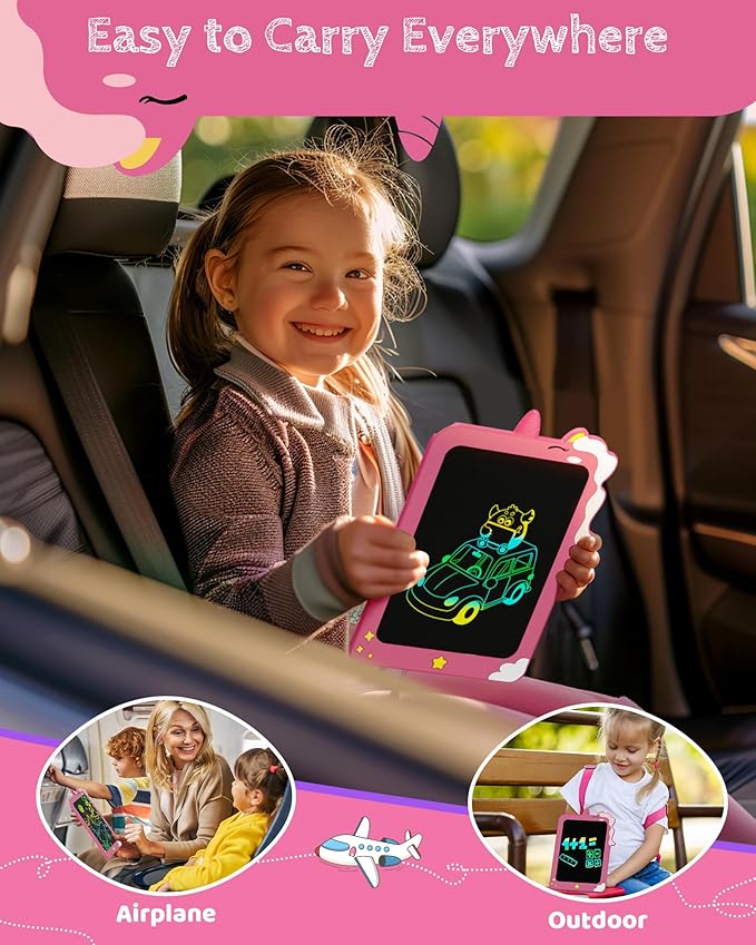 TEKFUN LCD Writing Tablet for Kids, 8.5 Inch Unicorn Doodle Board, Drawing Tablet, Reusable Electronic Pads Educational and Learning Toy Gift for 3-8 Years Old Boy and Girl (Pink)