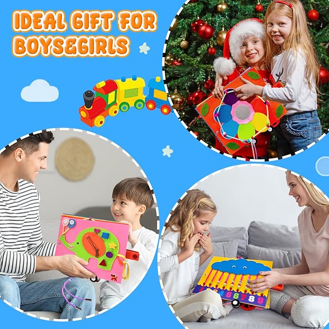 Train Activity Busy Board for Toddlers, Montessori Sensory Toys Panel for Kids, Learning Activity Center for Playroom, Daycare, Nursery, Classroom, Educational Toys for Toddler