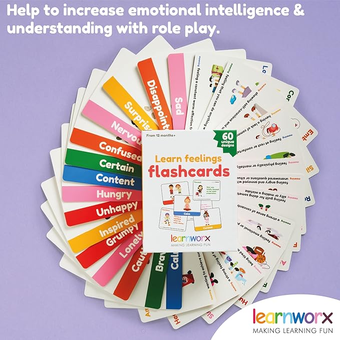 Emotion Cards for Kids, Feeling Cards Game | 60 Emotion & Feeling Flash Cards for Kids | Learn Feelings and Needs Cards | Teach Mixed Emotions & Emotional Intelligence Cards to Children & Toddlers