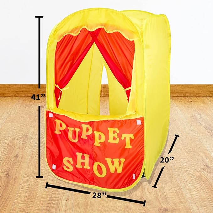 Playbees Puppet Show Pop-Up Play Tent w/Front Stage Toddler Playhouse Theater Pretend Play Tent Kids - Indoor & Outdoor Children Dramatic Furniture Swappable Velcro to Lemonade Stand w/Carry Bag