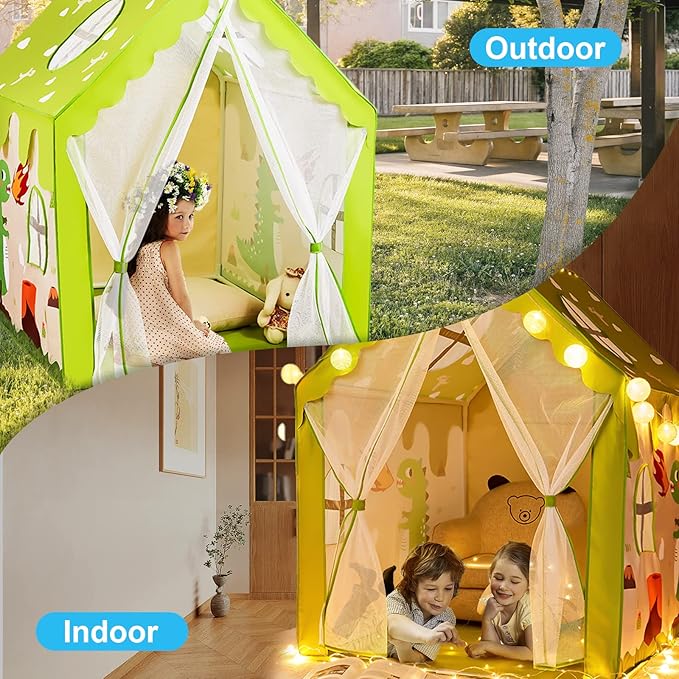 TTLOJ Gift for Christmas Dinosaur Style Kids Play Tents for Boys Girls, Castle Tent, Large Playhouse Toy for Toddler Play House, Teepee Tent Indoor Outdoor (Ball Lights NOT Included