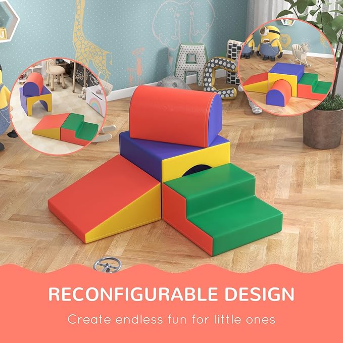 Qaba Climbing Toys for Toddlers and Children, Easy-to-Clean 4 Piece Soft & Safe Kids Foam Play Set for Crawling or Sliding, Assorted