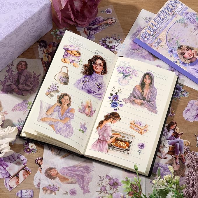 Scrapbooking Stickers 20 Sheets Pre-Cut 120 washi Stickers PET People Sticker Books for journaling Scrapbook Supplies Transparent Girls Journal Sticker