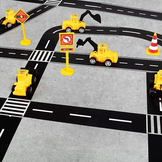 HFKPJRT Removable Toy Car Road Tape Stickers for Kids, 4 Rolls Roadway Tape with Curves, Black Residue Free Road Car Track Tape for Kids Birthday Party Racing Party Decoration, 2 Inch Wide 65 FT Long