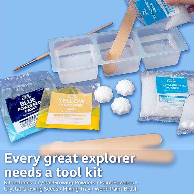 BBC Earth Science of Crystal Growing, Grow 3 Dazzling Crystals, Includes Display Case, Powdered Paints, Learning Guide, Crystal Growing Kit, STEM Toys, Kids Science Kit, STEM Kits For Kids Age 12-14