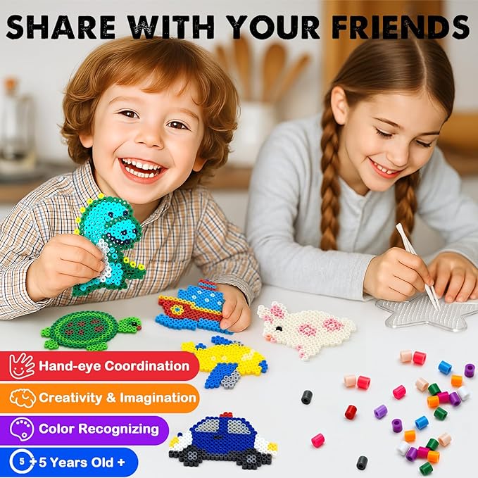 FUNZBO 13200 5mm Fuse Beads Kit - Fuse Beads Set with 20 pcs Special Shaped Pegboards, Home School Arts and Crafts Supplies for Kids, Gifts for Girls and Boys Age 5+ Years Old