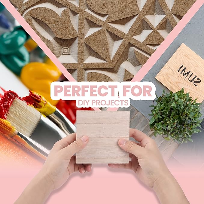 (8-Pack) - 4” x 4” Wooden Blocks for Crafts - 1-Inch Thick Square MDF Blocks - Smooth Surface with Wood Grain Pattern - Highly Customizable Blank Wood Squares