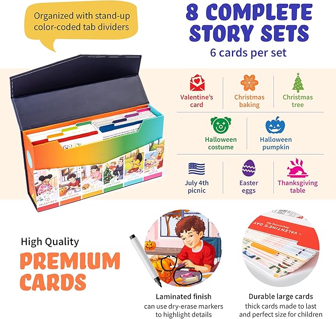 SPARK INNOVATIONS Holiday Tell A Story Cards, Sequencing Game, Speech Therapy Materials, Autism Game, ABA Therapy Materials, Social Skills Games, ESL, ELL