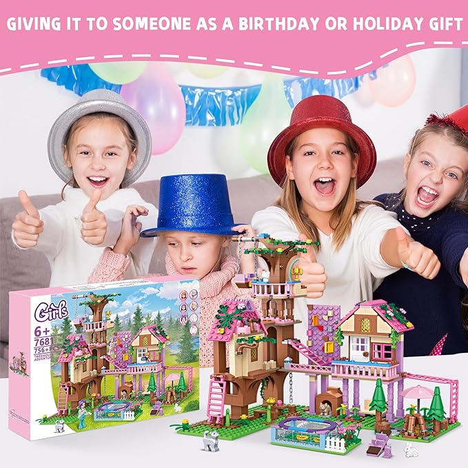 Treehouse Adventure Building Block Set Creative Playhouse Kit with Pool Pets Fun Construction Toy for Kids Teens