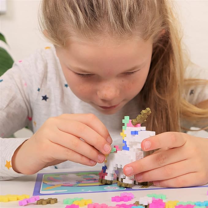 PLUS PLUS Learn to Build Set, Interlocking Mini Building Blocks, 3D Puzzle Construction Stem Toy for Kids - Unicorns, 275 Pieces