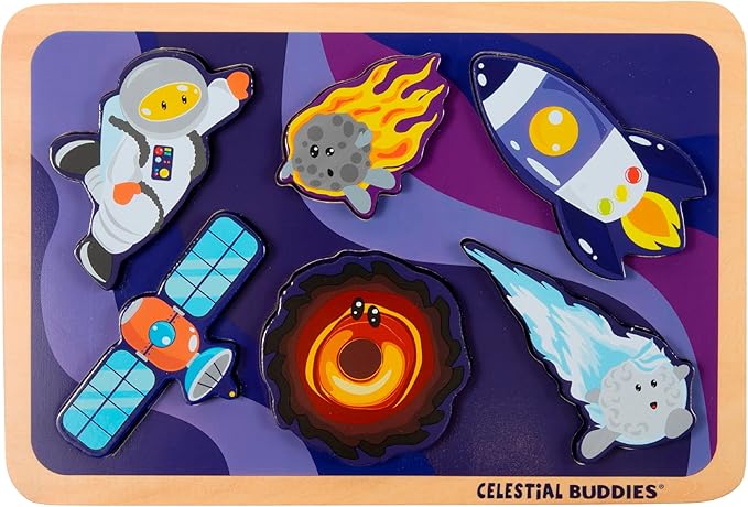Celestial Buddies Chunky Wooden Toddler Puzzles, 12x8 Inch – Educational Space Puzzle for Early Science & Astronomy Exploration - STEM Learning (2-Pack)