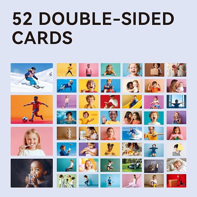 Dotimo 52 Action Verbs Flash Cards for Kids - Vocabulary Builder & ESL Teaching Materials with Picture Cards, 4"x5.8" Non Verbal Communication Tools for Speech Therapy, Autism & Preschool Learning