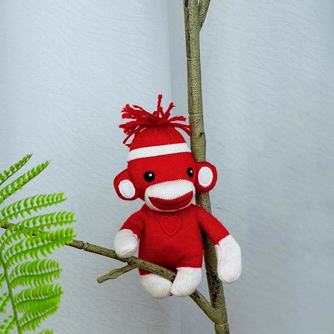 Plushland Adorable Sock Monkey, The Original Traditional Hand Knitted Stuffed Animal Toy Gift-for Kids, Babies, Teens, Girls and Boys Baby Doll Present Puppet 6 Inches