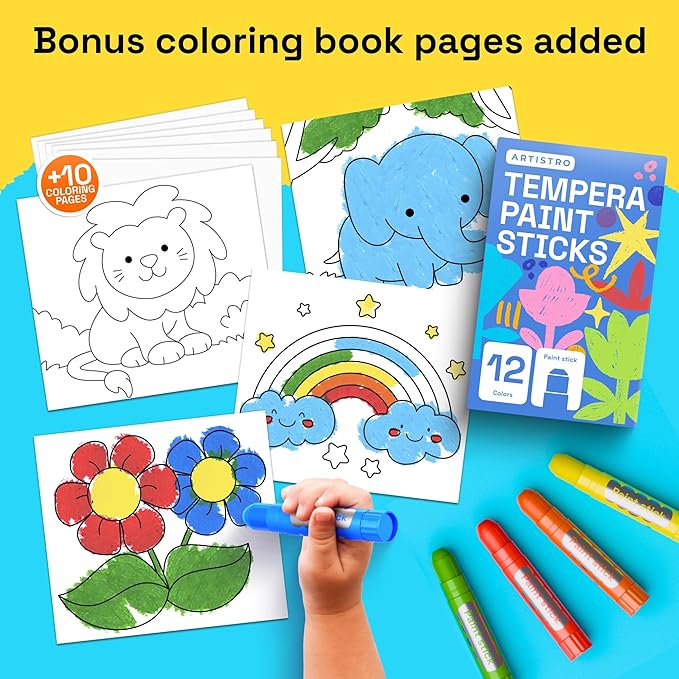 ARTISTRO 100% Washable Tempera Paint Sticks for Kids - 12 Non-toxic Paint Markers for Kids - Color Sticks with Twist Design